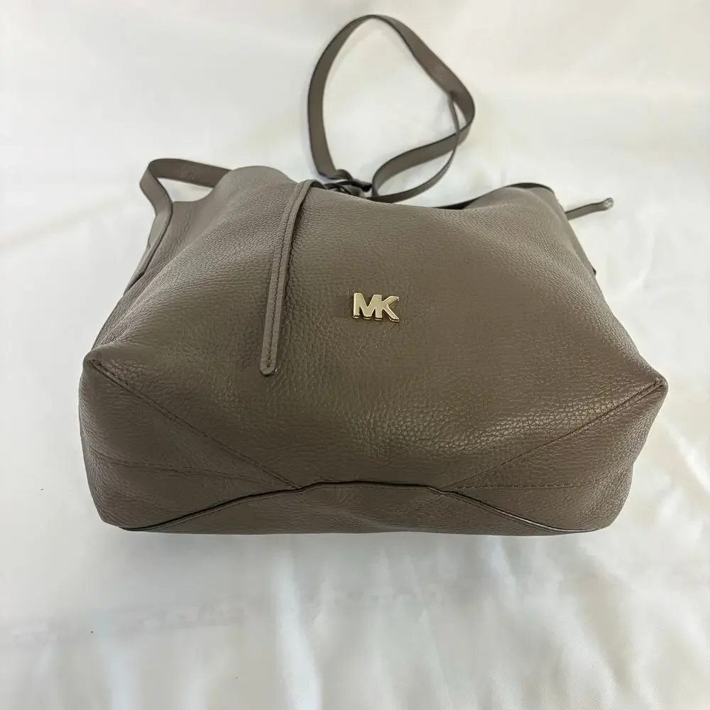Michael Kors Junie Large Pebbled Leather Messenger Green Taupe Shoulder Bag